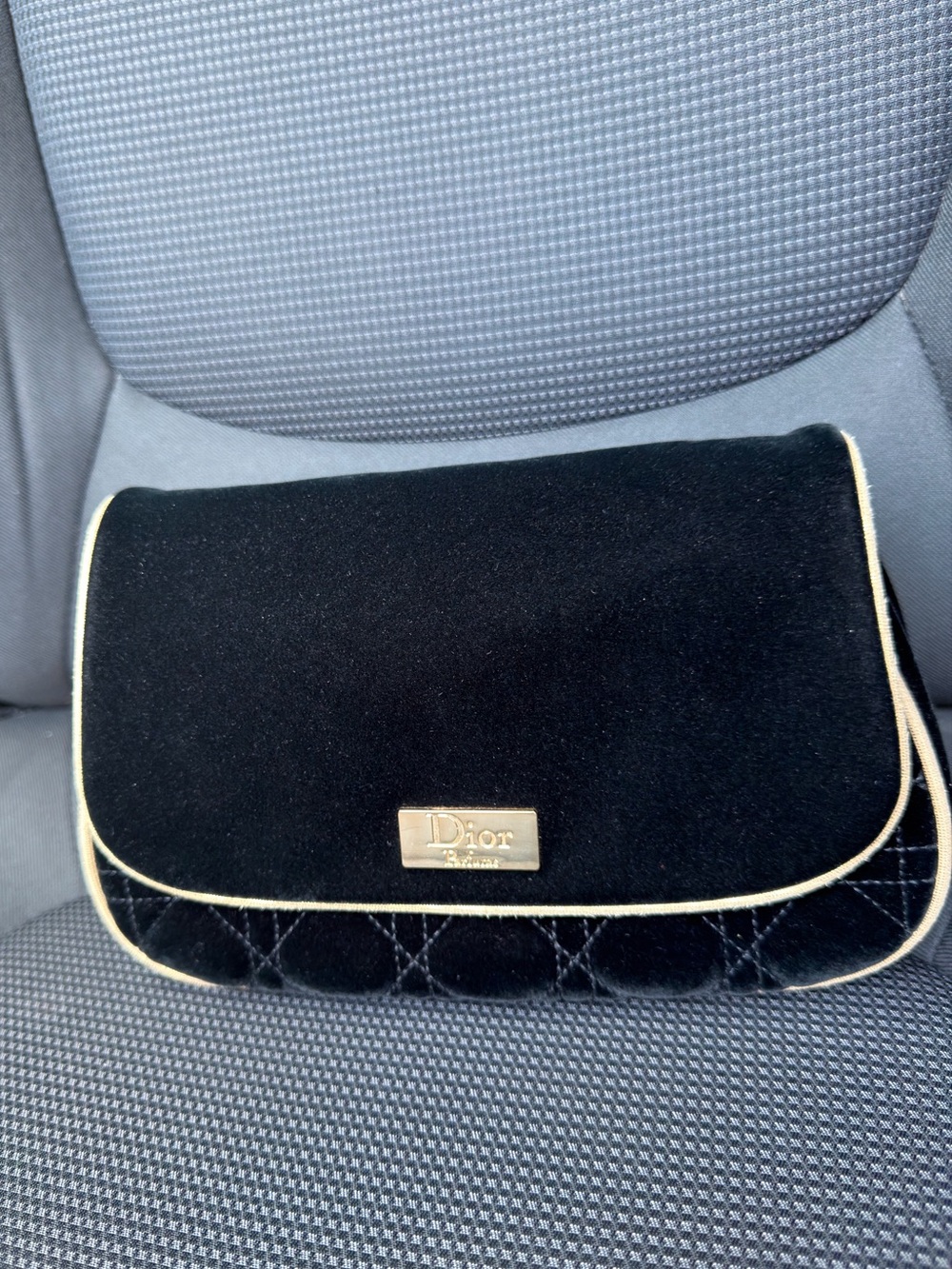Dior Black Velvet Clutch with Gold Plate and Piping